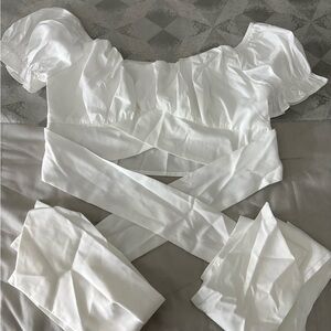 White Puff Sleeve Crop Top